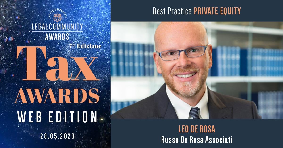 Leo De Rosa winner at Legalcommunity Tax Awards 2020 as Best Practice private equity