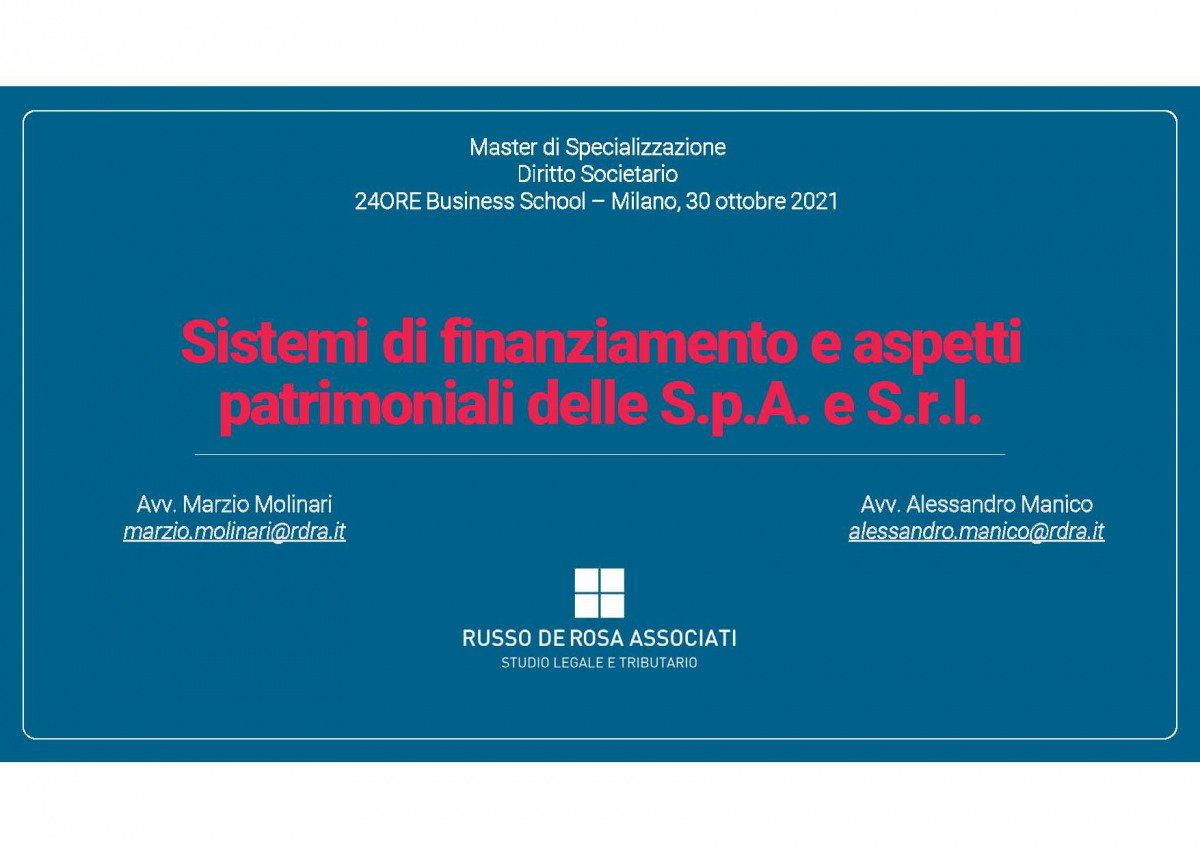 Marzio Molinari e Alessandro Manico sono intervenuti in qualità di relatori al Master di Specializzazione in Diritto Societario organizzato dalla 24Ore Business School