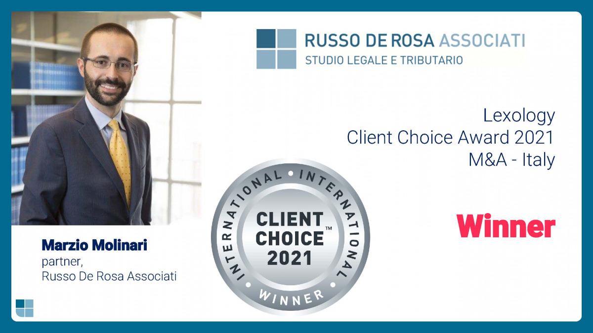 Marzio Molinari nominato da Lexology exclusive winner ai Client Choice Award 2021 nella categoria M&A Italy